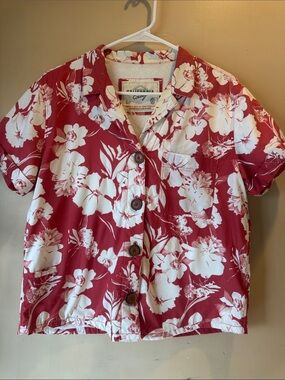 California Cowboy Terry-Lined Camp-Style Red Floral Button-Down Shirt